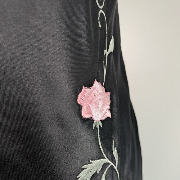 Vintage Zum Zum Prom Dress Maxi Gown 6 Black Pink Glam Goth 90s Y2K Floral Satin - Picture 6 of 11